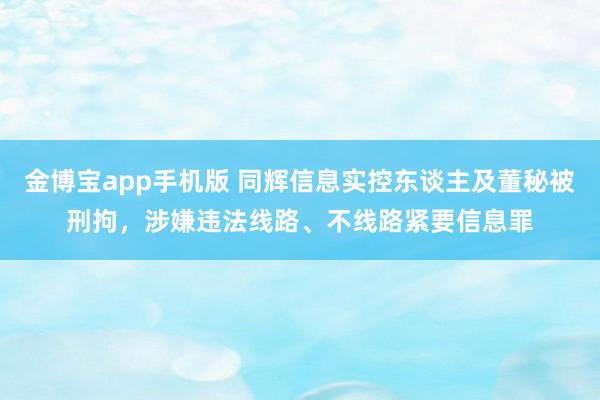 金博宝app手机版 同辉信息实控东谈主及董秘被刑拘，涉嫌违法线路、不线路紧要信息罪