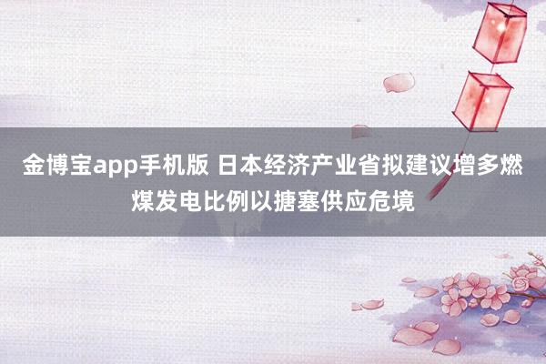 金博宝app手机版 日本经济产业省拟建议增多燃煤发电比例以搪塞供应危境