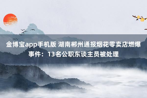 金博宝app手机版 湖南郴州通报烟花零卖店燃爆事件：13名公职东谈主员被处理