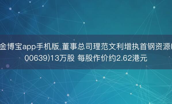 金博宝app手机版 董事总司理范文利增执首钢资源(00639)13万股 每股作价约2.62港元