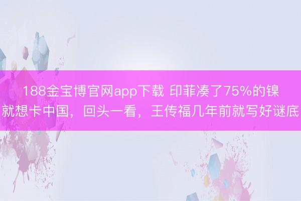 188金宝博官网app下载 印菲凑了75%的镍就想卡中国,回头一看,王传福几年前就写好谜底