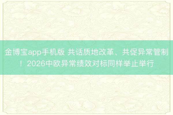 金博宝app手机版 共话质地改革、共促异常管制!2026中欧异常绩效对标同样举止举行