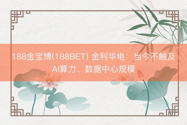 188金宝博(188BET) 金利华电：当今不触及AI算力、数据中心规模