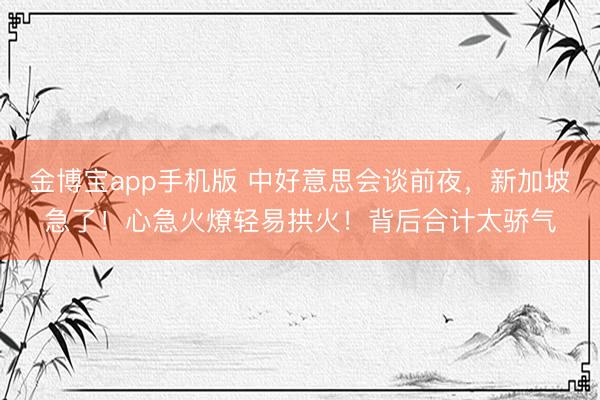 金博宝app手机版 中好意思会谈前夜，新加坡急了！心急火燎轻易拱火！背后合计太骄气