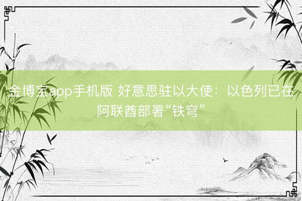 金博宝app手机版 好意思驻以大使：以色列已在阿联酋部署“铁穹”