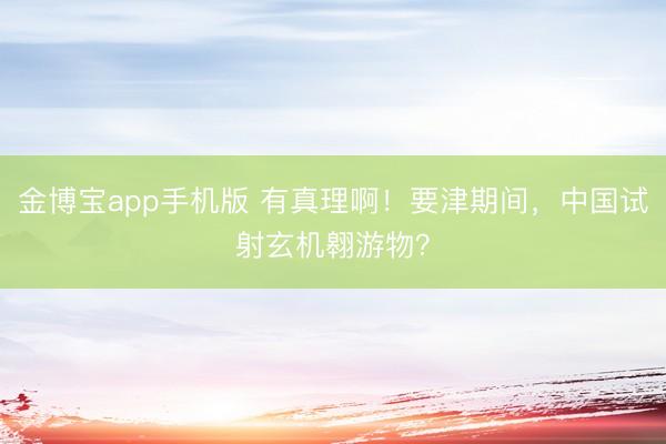金博宝app手机版 有真理啊！要津期间，中国试射玄机翱游物？